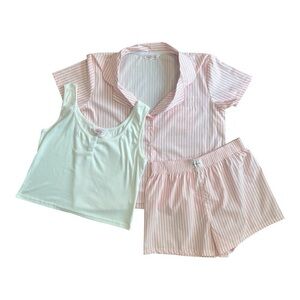 Rampage 3 Piece Pink & White Pajama Set Size XL NWT